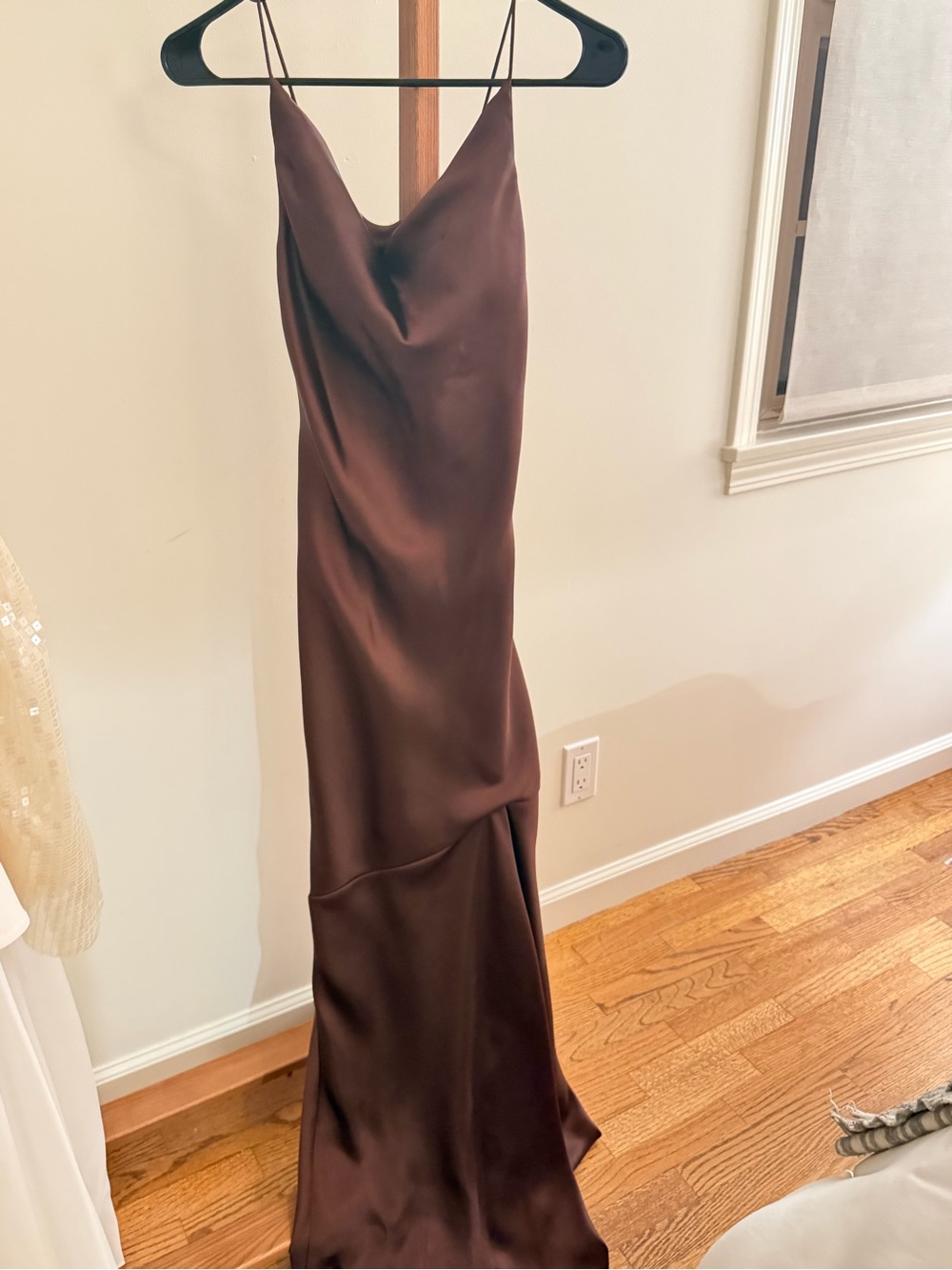 Revelry Chocolate Brown Satin Maxi Formal Slip Dress